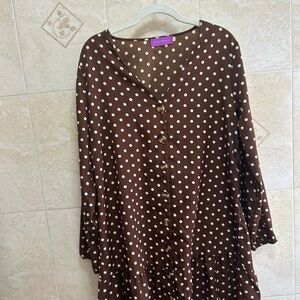 Dino Tabucci Brown Polka Dot Button-Down Dress